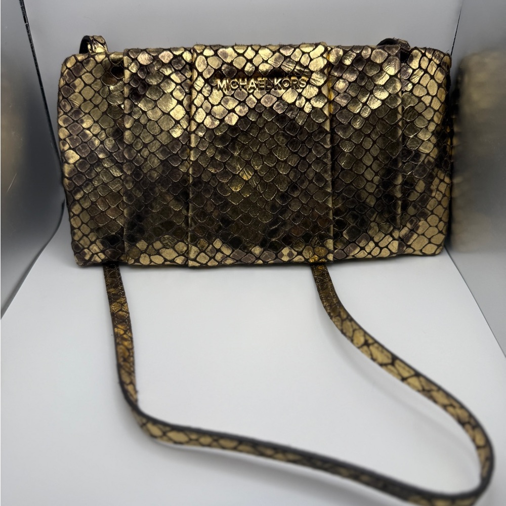 Michael Kors Metallic Gold Snake Print Crossbody Bag